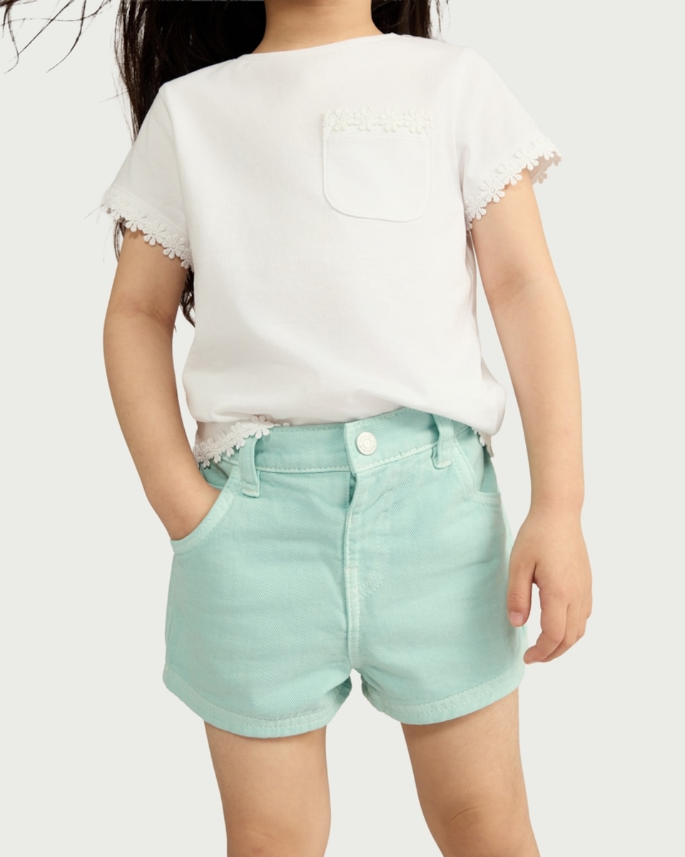 image 1 of F&F Girls Pure Cotton Denim Shorts in Blue