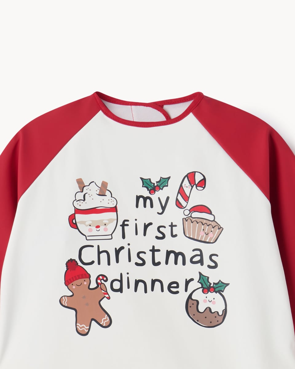 image 1 of Christmas Baby Long Sleeved Bib in White