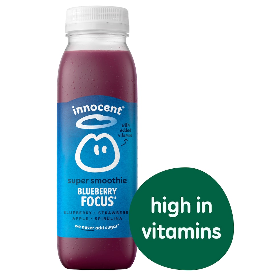 image 1 of Innocent Blueberry Focus Blueberry, Strawberry, Apple & Spirulina with Vitamins Super Smoothie 300ml