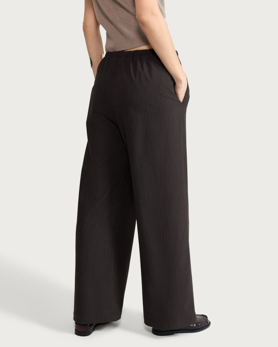 image 1 of F&F Pinstripe Wide Leg Drawstring Trousers in Chocolate