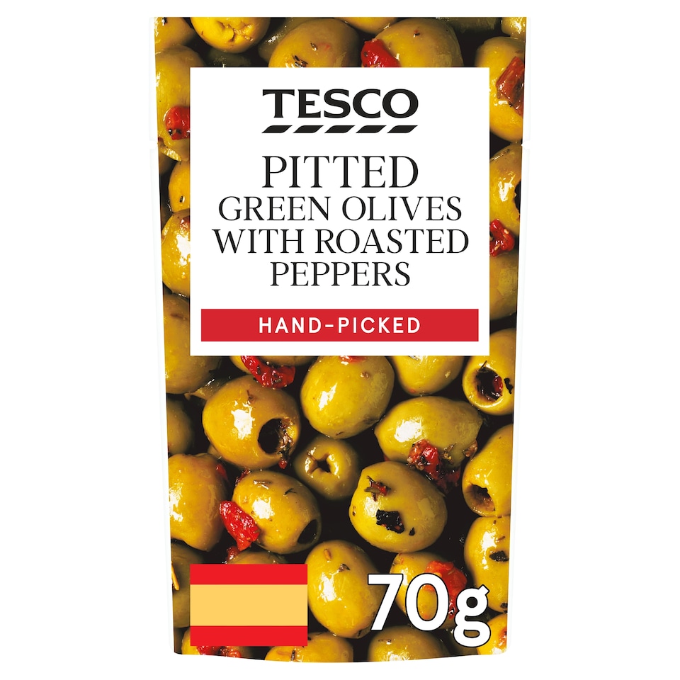 Tesco Pitted Green Olives With Red Peppers