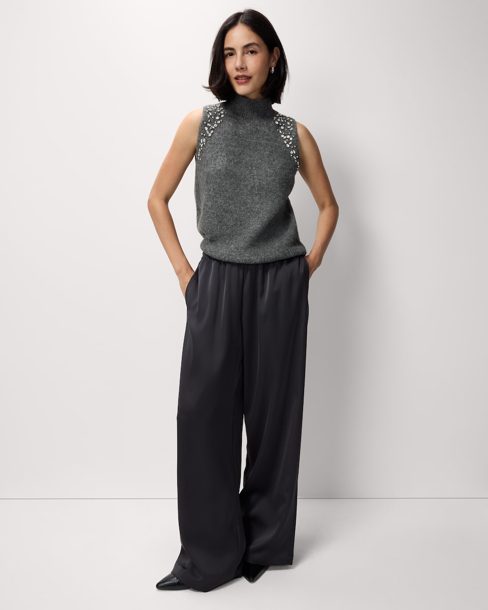 image 1 of F&F Diamanté High Neck Sleeveless Jumper with Wool in Grey