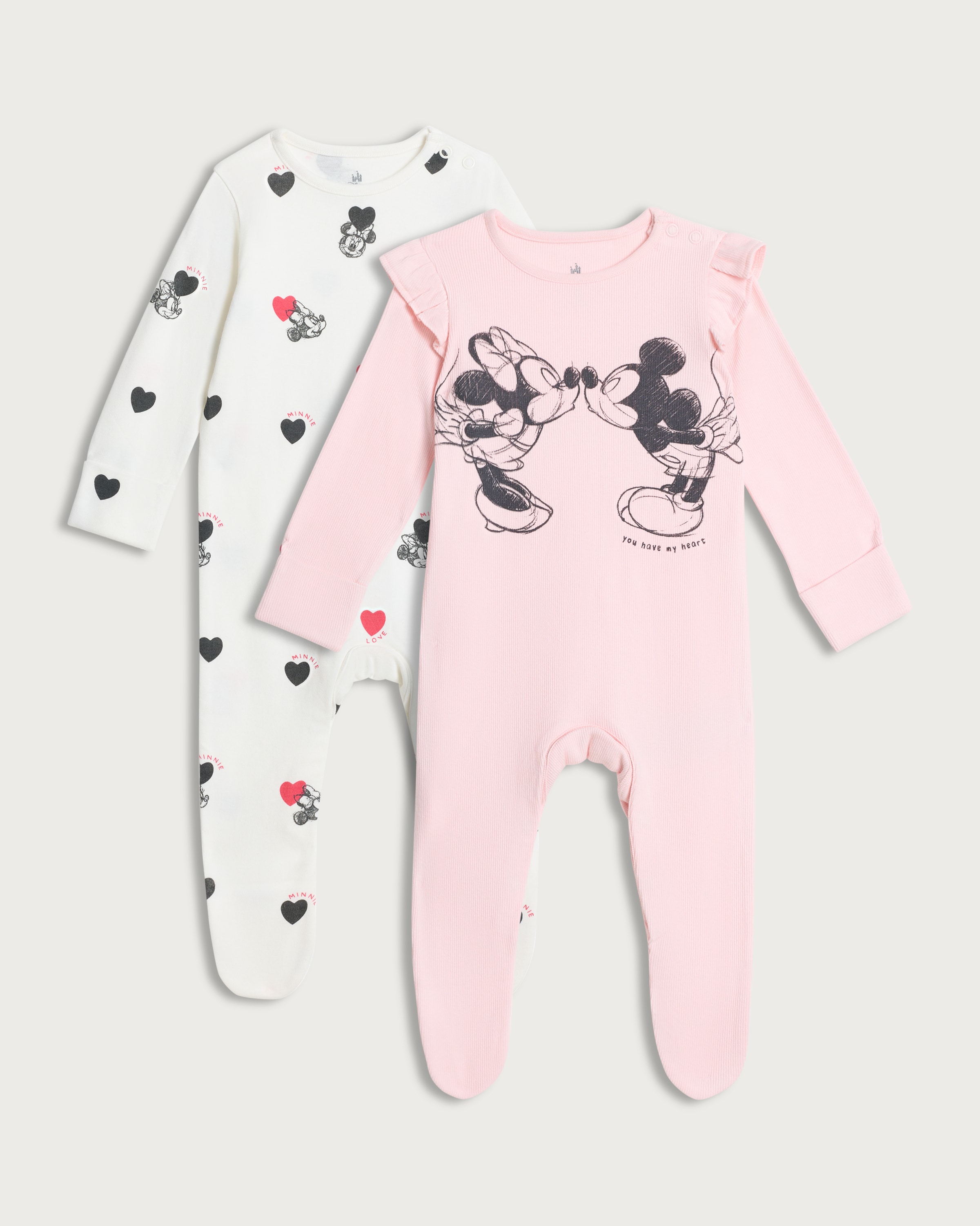 Disney 2-Pack Mickey & Minnie Mouse Ribbed Sleepsuits in Pink