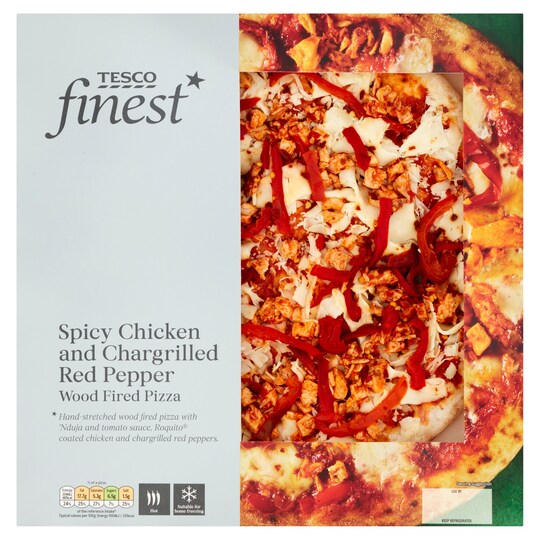 Tesco Finest Spicy Chicken &C/Grill Red Pepper Pizza 410G Tesco Groceries