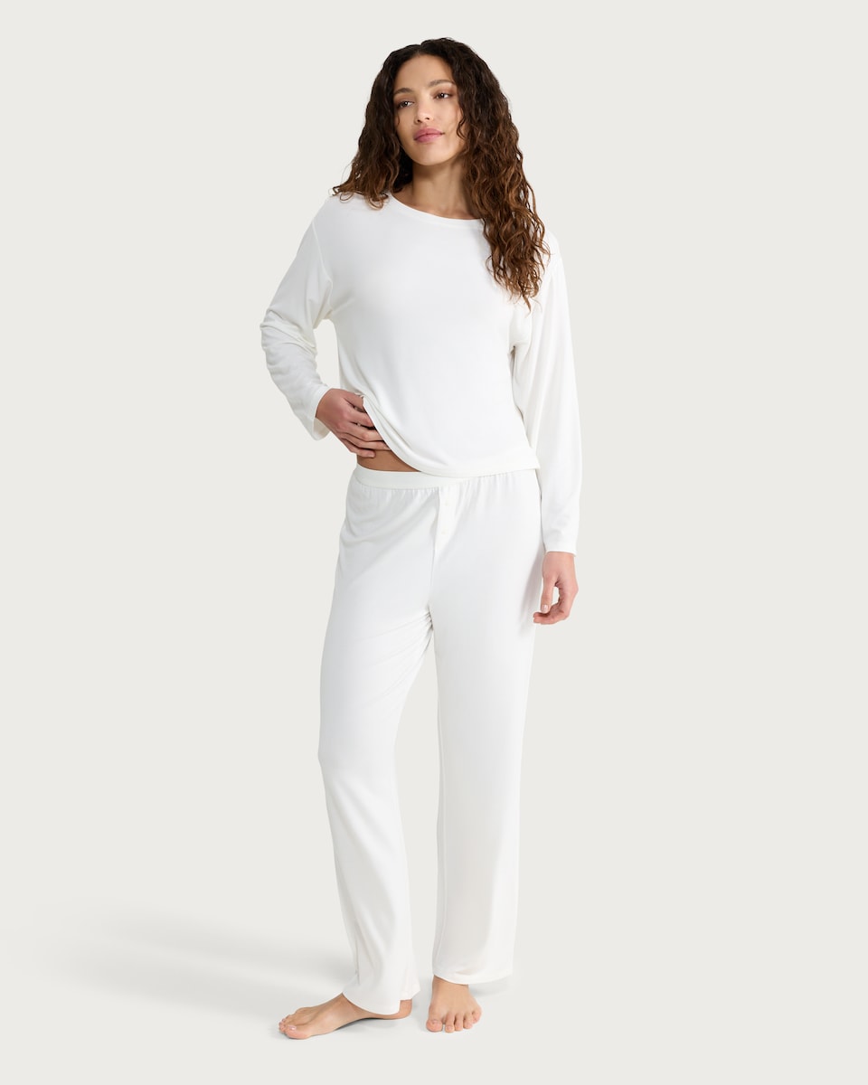image 1 of F&F CoolEase™ Modal Rich Long Sleeved Pyjama Top in Cream