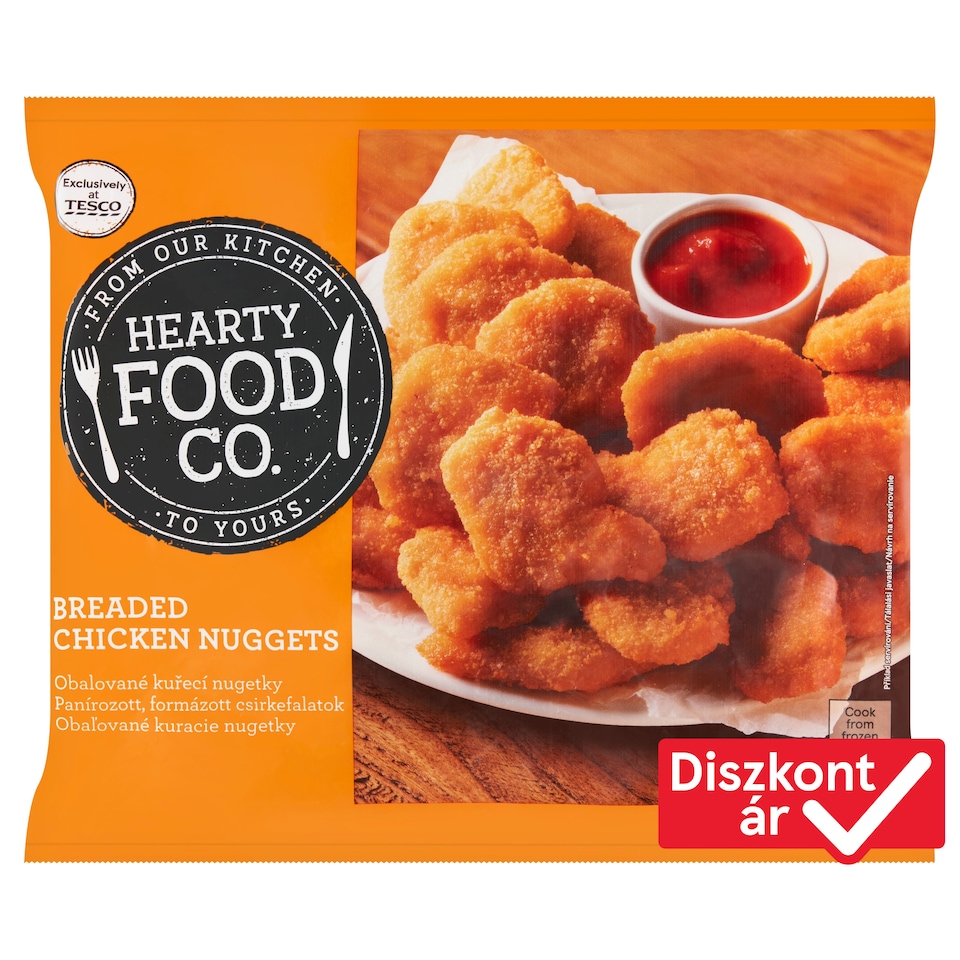 Hearty Food Co. gyorsfagyasztott darabokból formázott panírozott csirkemellfilé 500 g