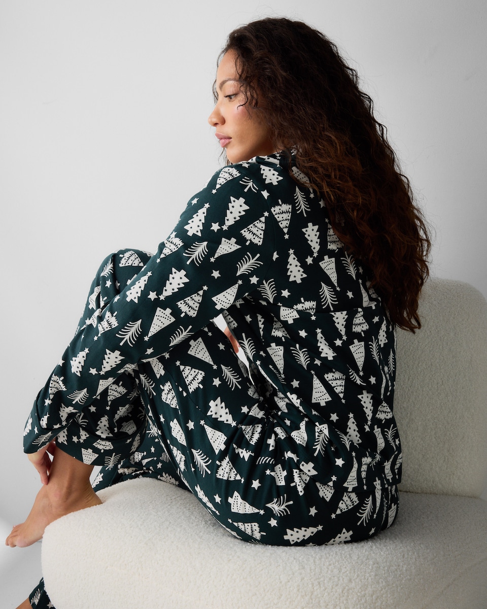 image 1 of Christmas Pure Cotton Tree Revere Matching Family Pyjama Set in Green