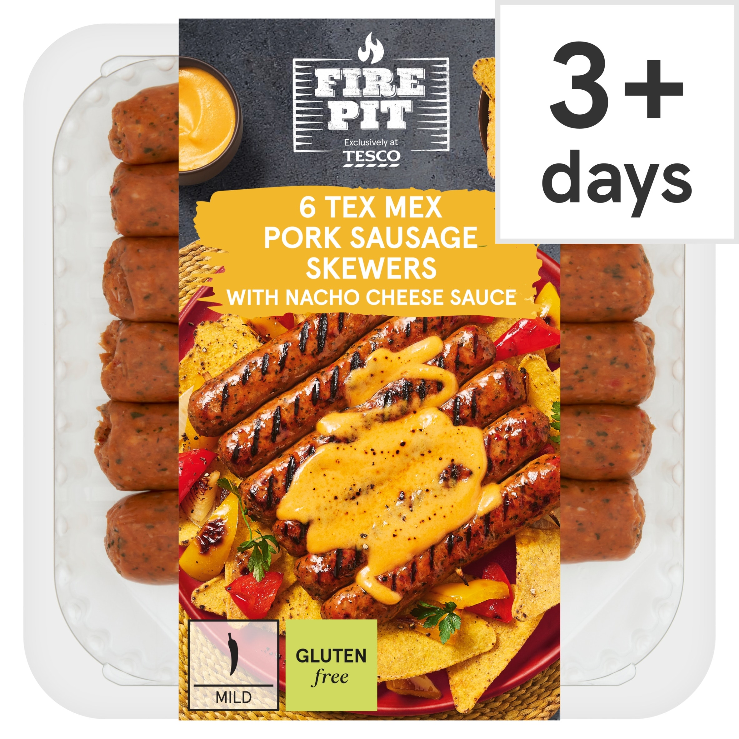 Fire Pit Tesco 6 Tex Mex Sausage Skewers with Nacho Cheese Sauce 460g