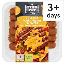 Fire Pit Tesco 6 Tex Mex Sausage Skewers with Nacho Cheese Sauce 460g