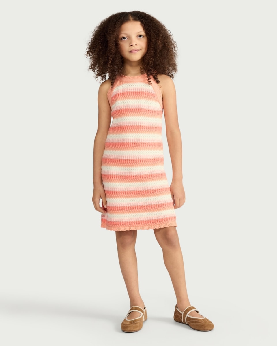 image 1 of F&F Girls Cotton Rich Striped Sleeveless Knitted Dress in Pink