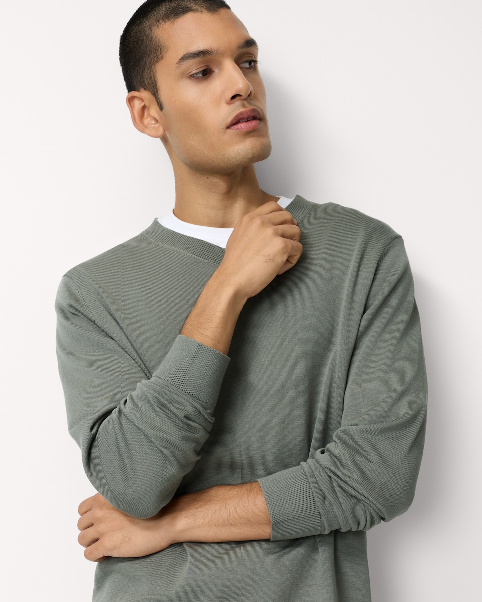 image 1 of F&F Pure Cotton V Neck Jumper in Green