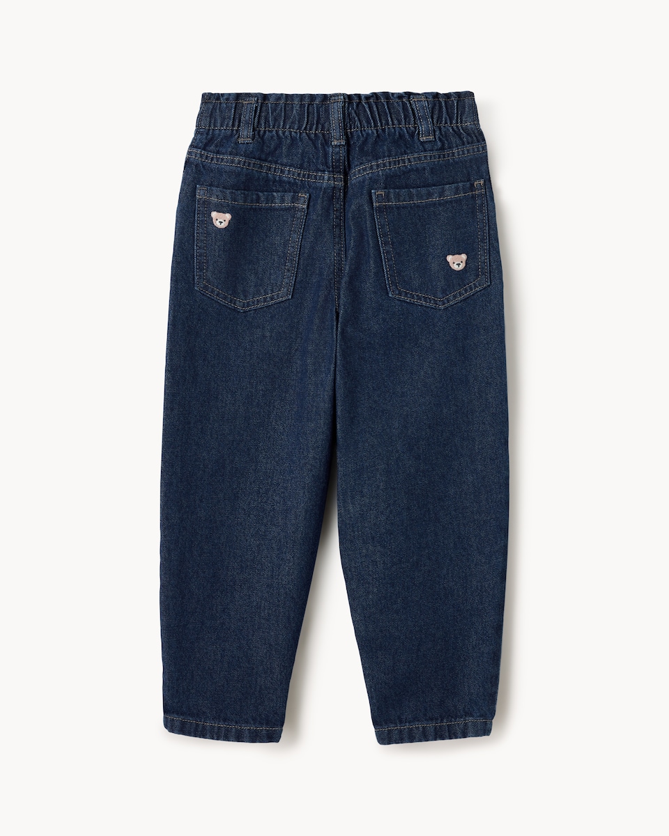 image 1 of F&F Girls Pure Cotton Embroidered Jeans in Blue