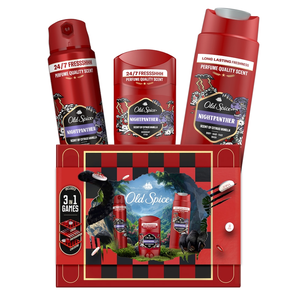 Obrázek 1 pro produkt Old Spice Gamebox S Tuhým Deodorantem, Sprejem A Sprchovým Gelem Night Panther