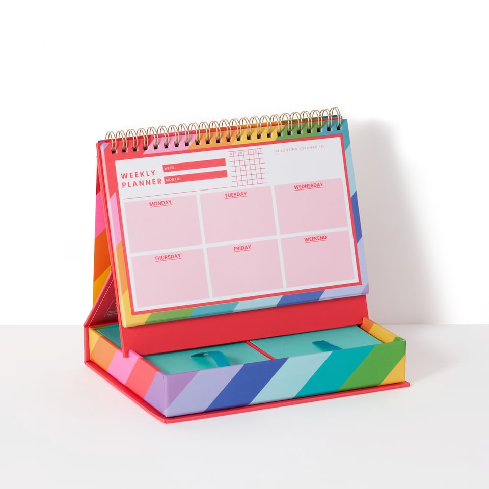 image 1 of Paperchase Rainbow Weekly Desk Planner with notelets’