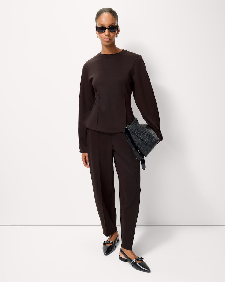 image 1 of F&F Scuba Barrel Leg Co-ord Trousers in Chocolate