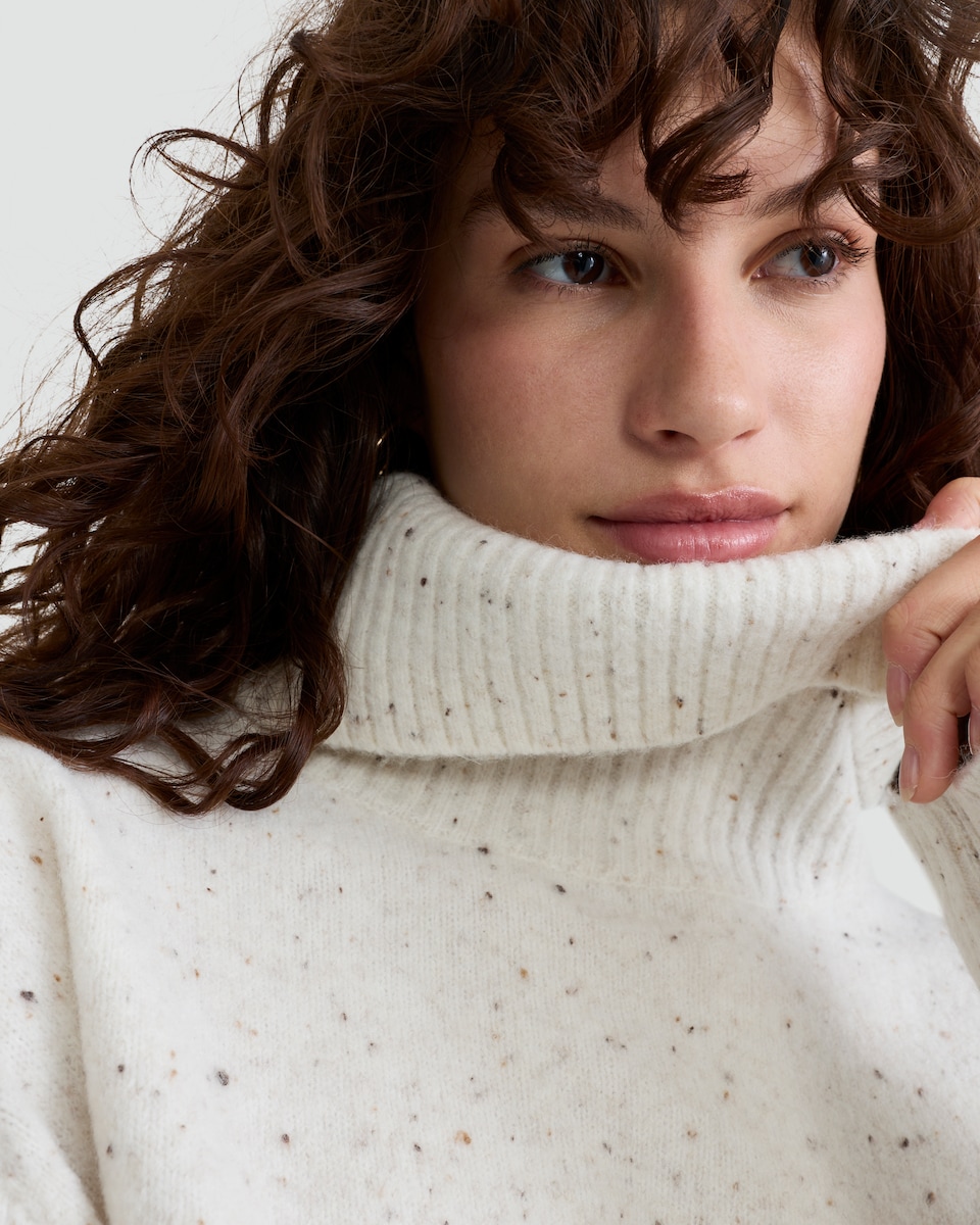 image 1 of F&F Knitted Nep Roll Neck Tunic with Wool in Cream
