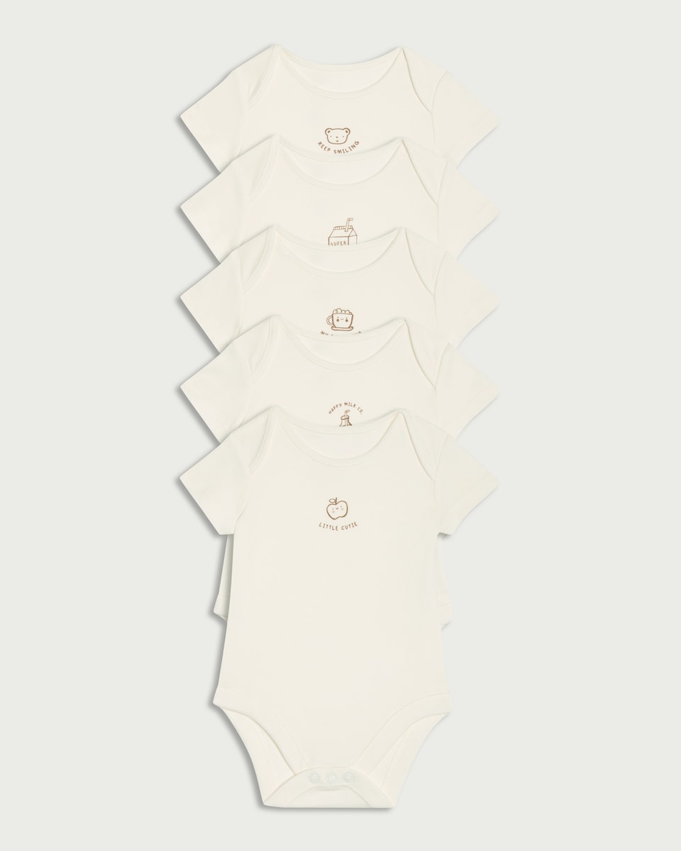 image 1 of F&F Baby 5-Pack Pure Cotton Bodysuits in White