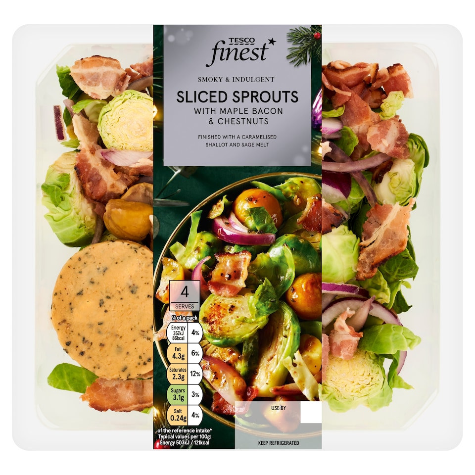 Tesco Finest shredded Brussels Sprouts with Maple Bacon and Chestnuts 305g