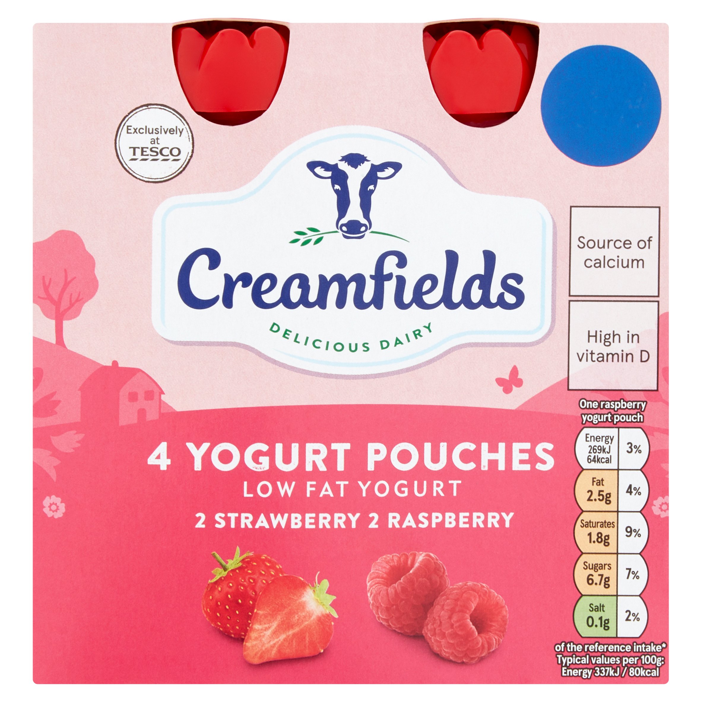 Creamfields 4 Pack Strawberry Raspberry Yogurt Pouches 320G