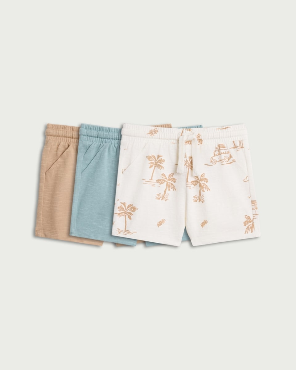 image 1 of F&F Baby 3-Pack Pure Cotton Drawstring Shorts in Brown