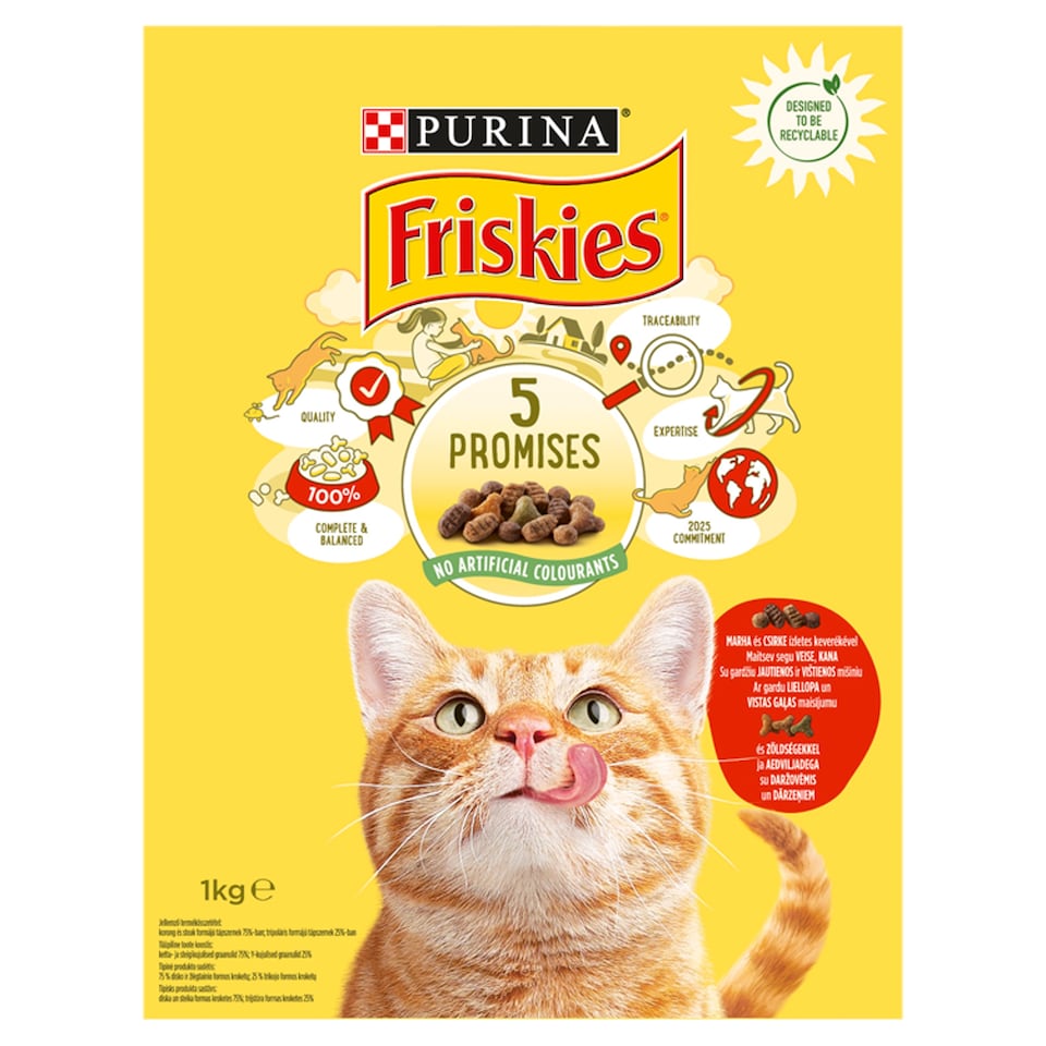 Purina Friskies marhával, csirkével és zöldségekkel száraz macskaeledel 1 kg 1. kép