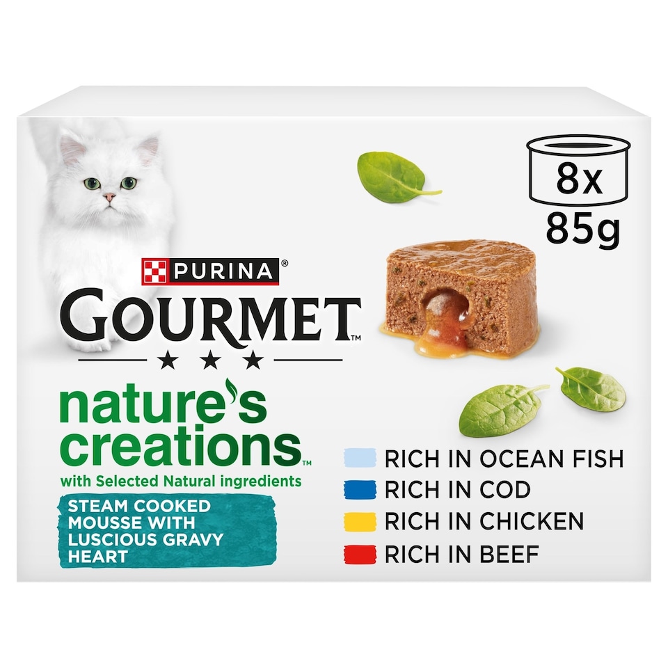 image 1 of GOURMET Nature's Creations Gravy Heart Chicken Ocean Fish Wet Cat Food 8x85g