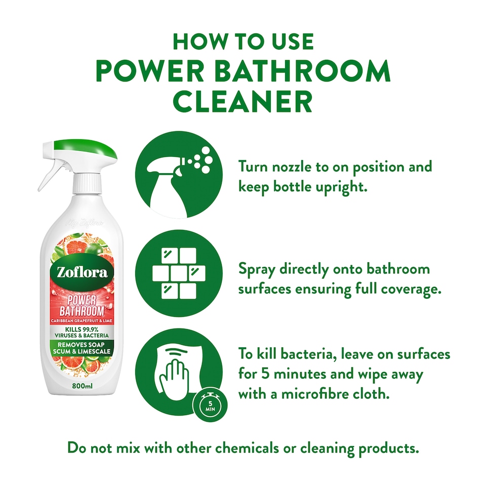 image 1 of Zoflora Power Bathroom Cleaner Caribbean Grapefruit & Lime 800ml