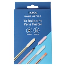 Tesco Pastel Stick Rainbow Pens Black Ink 10 Pack
