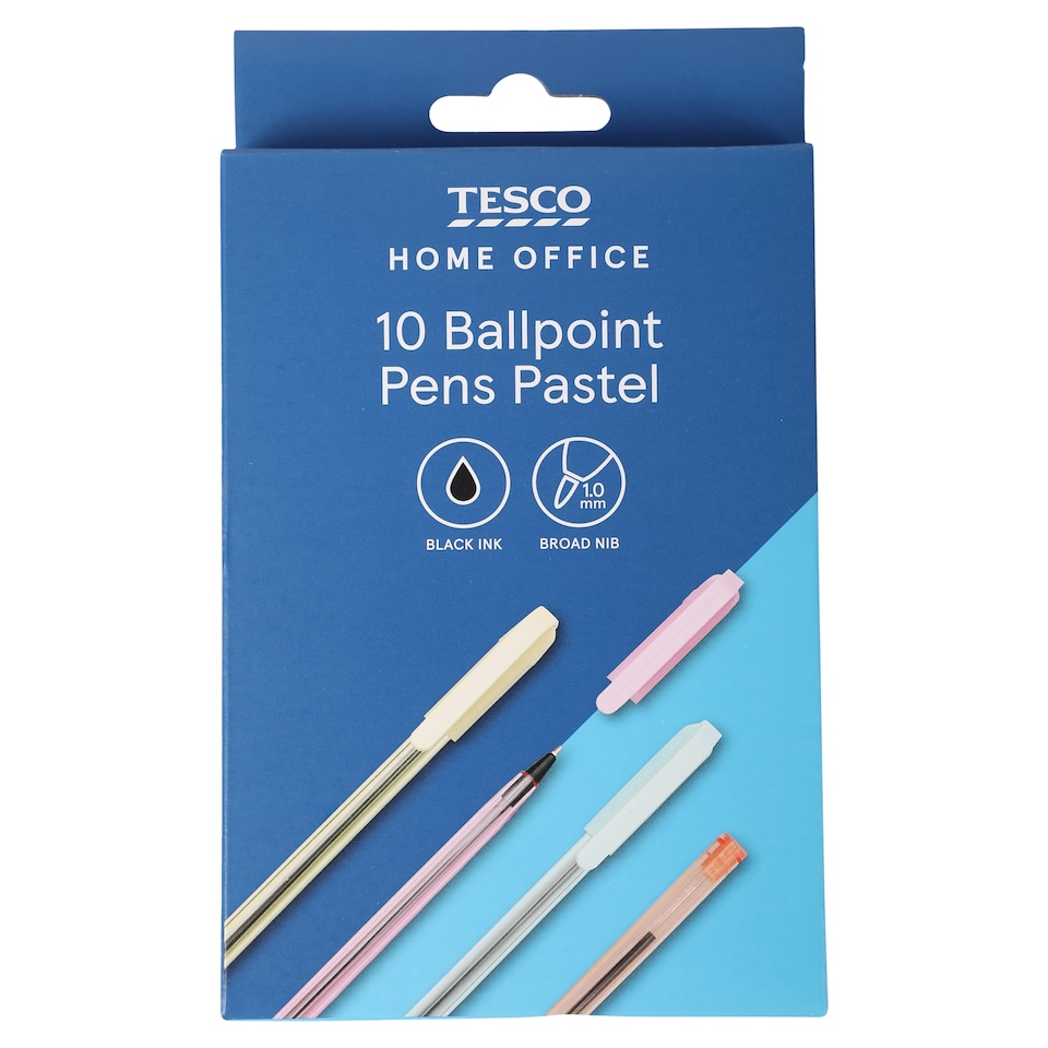 Tesco Pastel Stick Rainbow Pens Black Ink 10 Pack