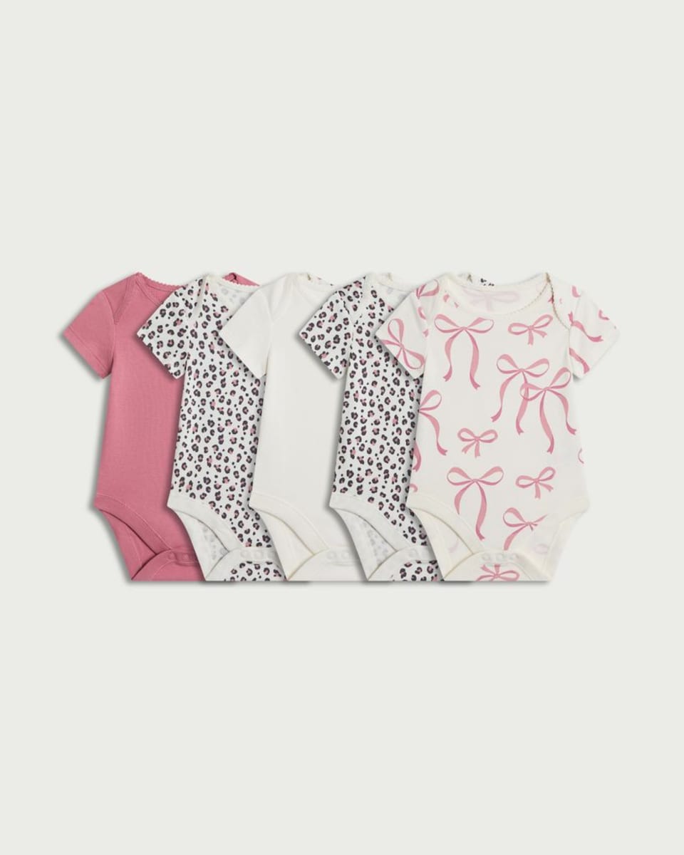 image 1 of F&F Baby 5-Pack Pure Cotton Bodysuits in Pink
