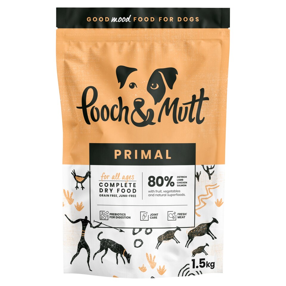 Pooch and Mutt Primal Complete Dry Dog Food 80% Ostrich lamb chicken & salmon 1.5kg