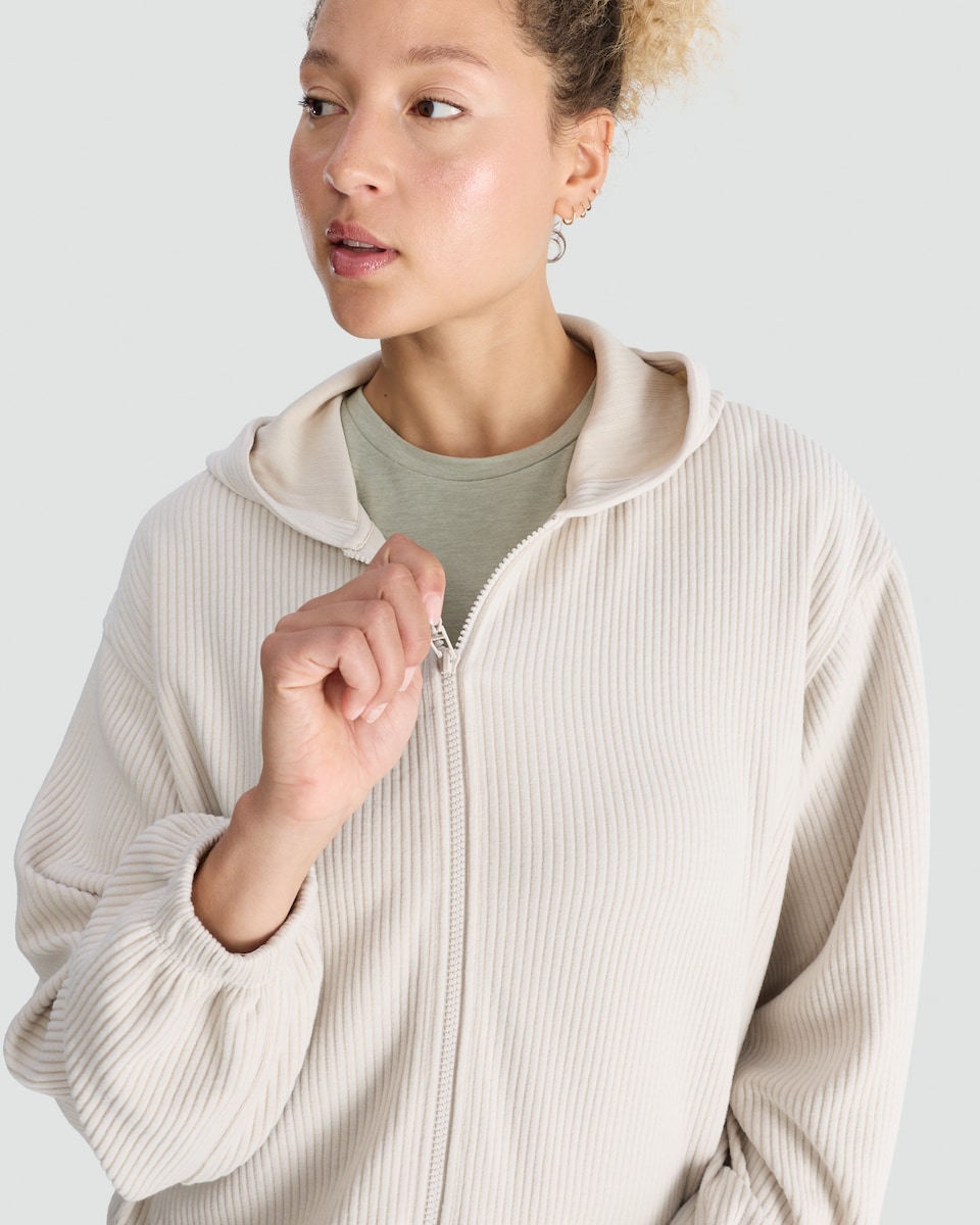 image 1 of F&F Active Ribbed Zip Up Hoodie in Neutral