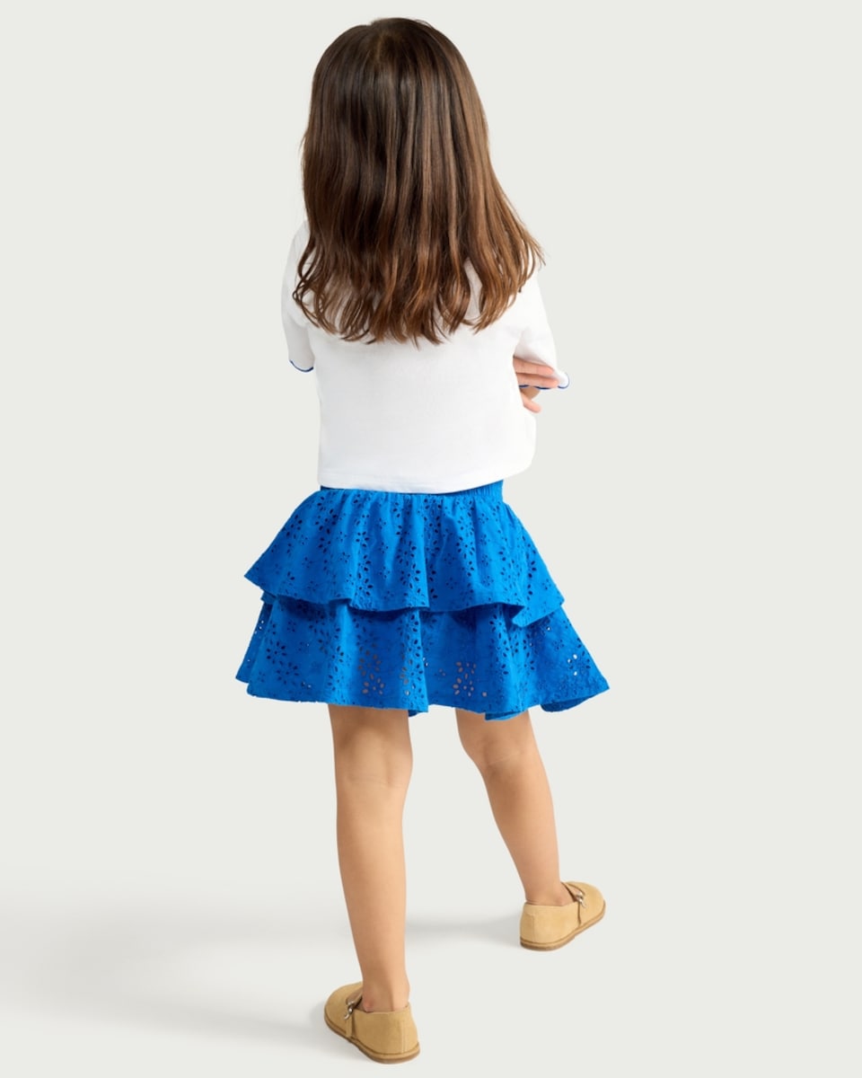 image 1 of F&F Girls 2-Piece Pure Cotton Sequin Top and Tiered Skirt Set in Multi Blue