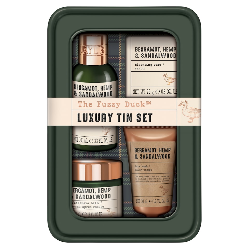 image 1 of Baylis & Harding The Fuzzy Duck Bergamot, Hemp & Sandalwood Men's Luxury Grooming Tin Gift Set