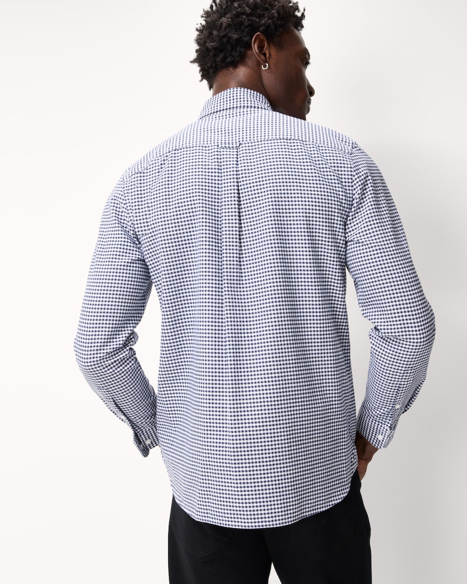 image 1 of F&F Pure Cotton Checked Long Sleeved Oxford Shirt in Navy