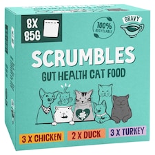 Scrumbles Grain Free Wet Cat Food Gravy Selection Recyclable Pouch 8x85g