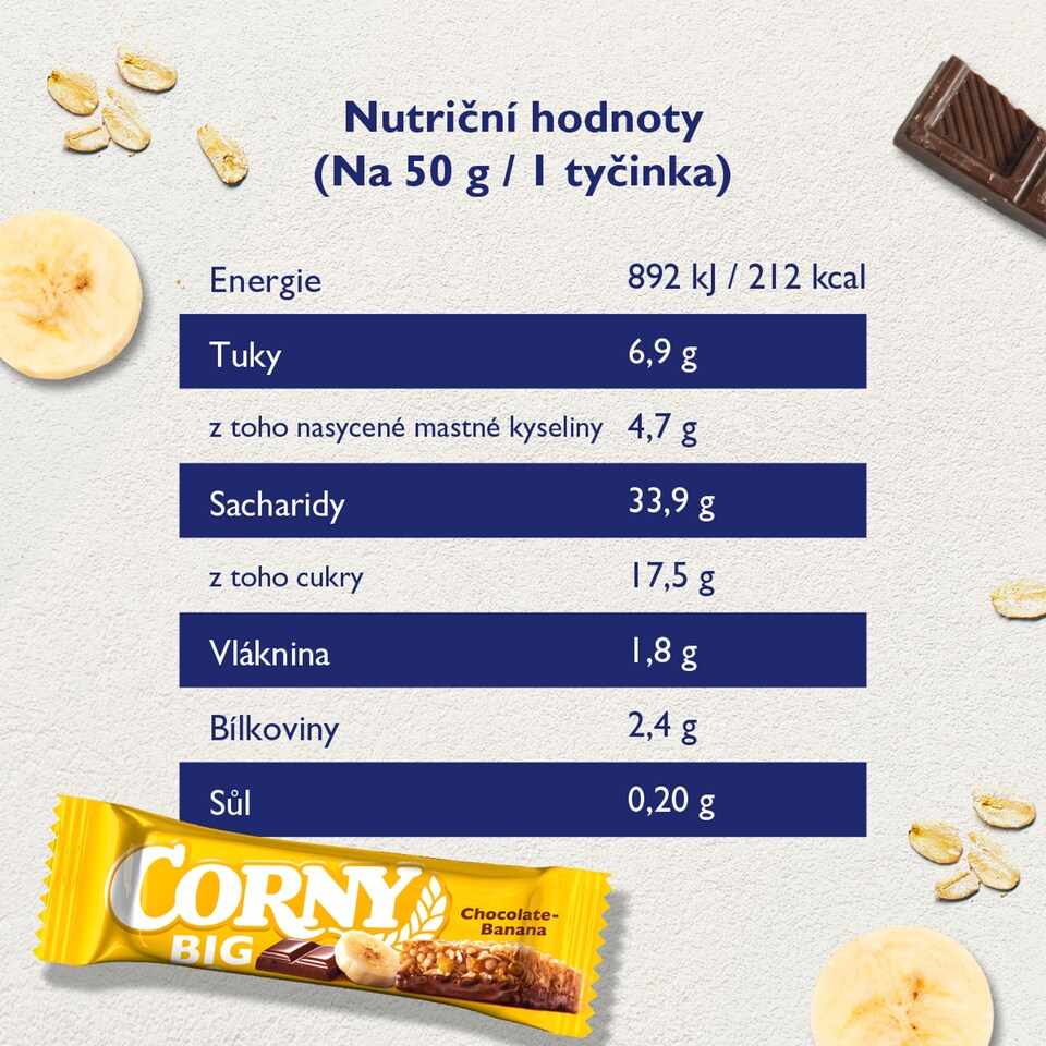 Obrázek 1 pro produkt Corny BIG cereální tyčinka banán v mléčné čokoládě 50g