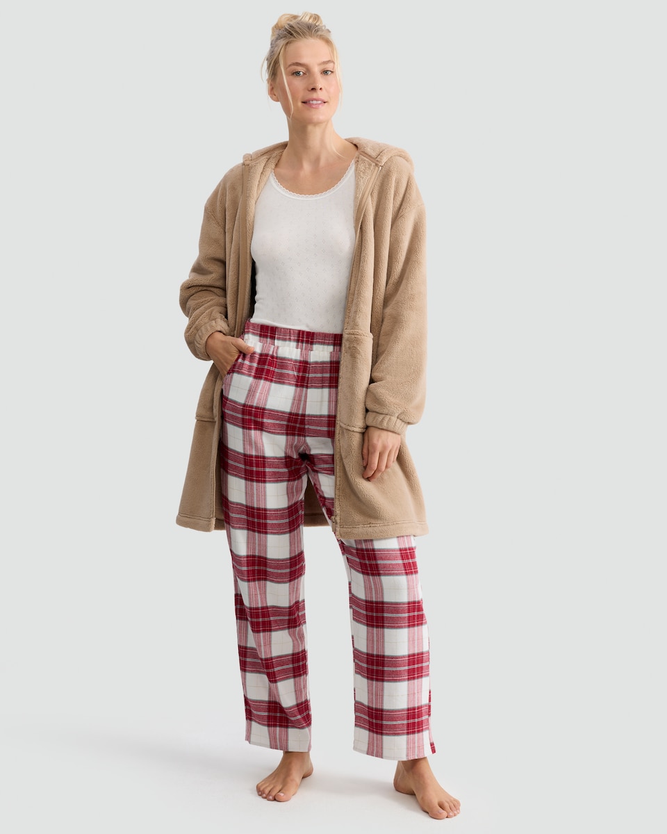 image 1 of F&F Cotton Blend Check Print Pyjama Bottoms in Multi Red