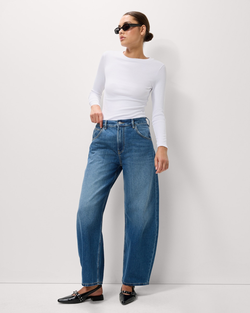image 1 of F&F Cotton Rich Ribbed Long Sleeved Top in White