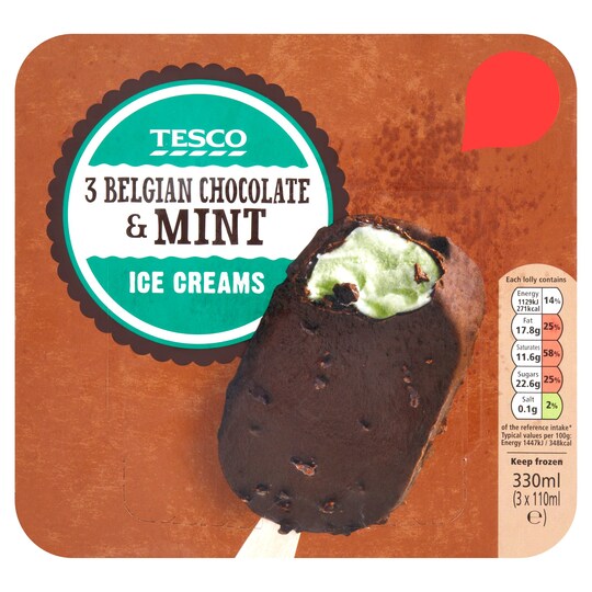 TESCO BELGIAN CHOCOLATE & MINT I/CRM 3X110ML Tesco Groceries