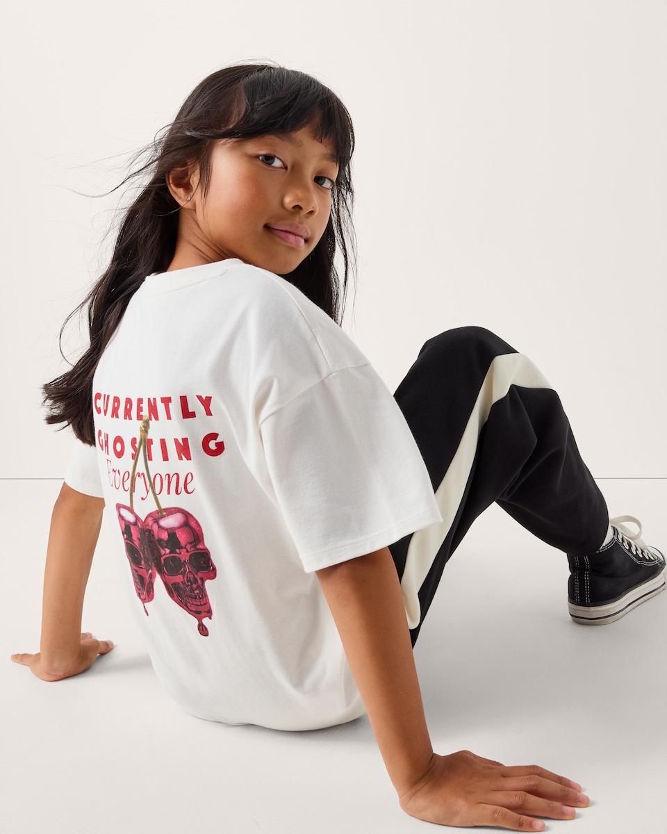 image 1 of F&F Girls Pure Cotton Halloween Cherry T-Shirt in White