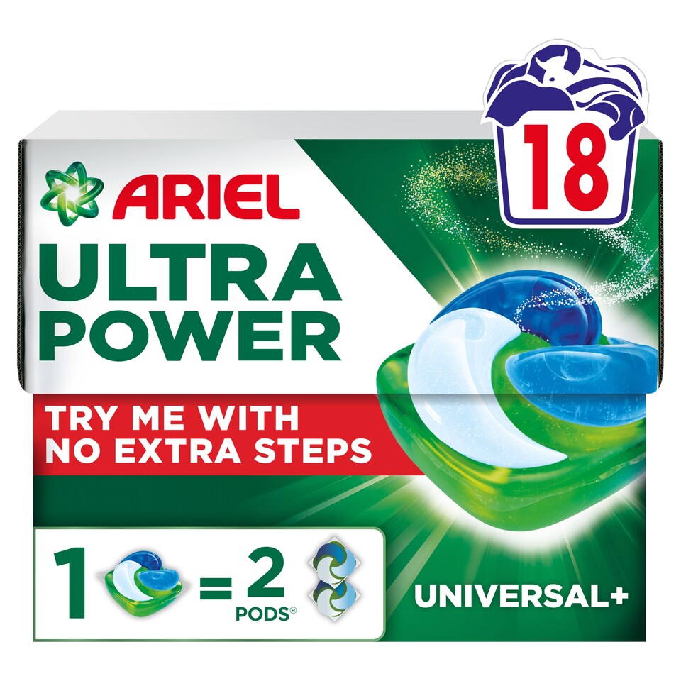 Obrázek 1 pro produkt Ariel ULTRA POWER PODS, Kapsle Na Praní S Tekutým Pracím Prostředkem, 18 Praní, Universal+