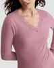 image 2 of F&F Medium Warmth Thermal Lace Trim Long Sleeved Top in Pink