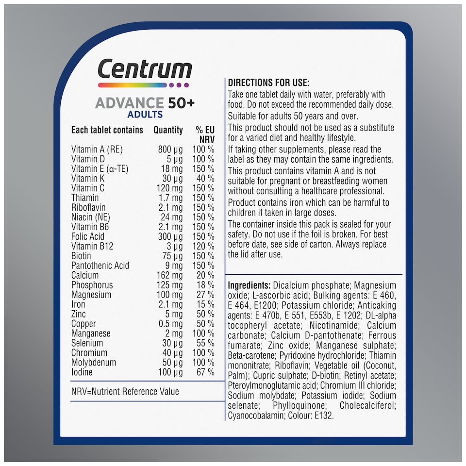 image 1 of Centrum Advance 50+ Multivitamins & Minerals Tablets 30s