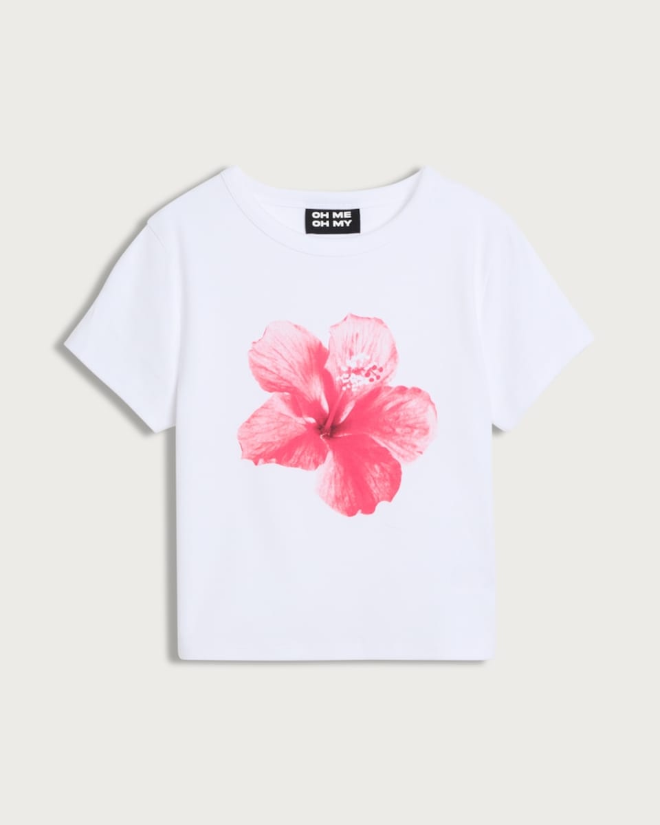 image 1 of OH ME OH MY Cotton Rich Hibiscus Print T-Shirt in White
