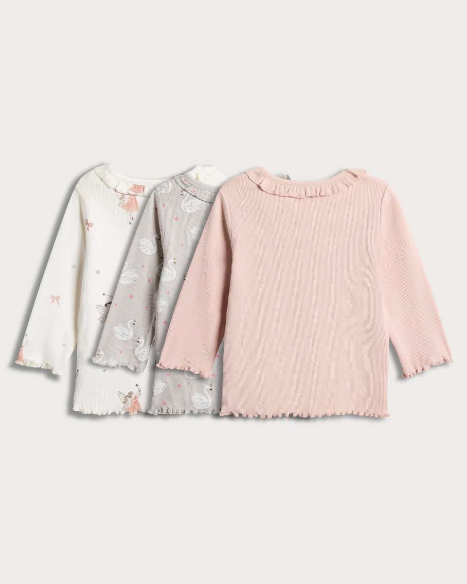 image 1 of F&F Baby 3-Pack Cotton Rich Fairy and Swan Tops in Pink