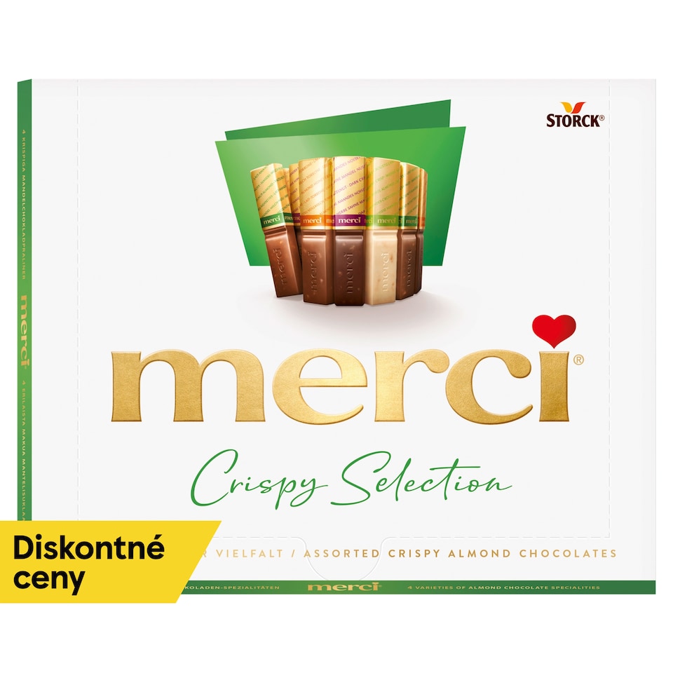 merci Crispy Selection výber čokoládových praliniek s kúskami mandlí a lieskových orieškov 250 g