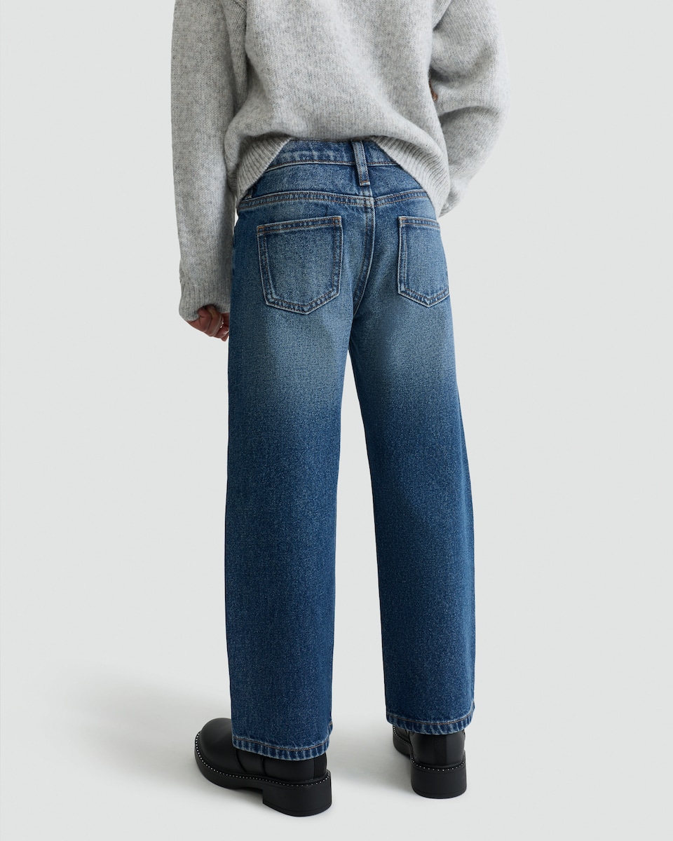 image 1 of F&F Girls Embellished Wide Leg Jeans in Dark Blue