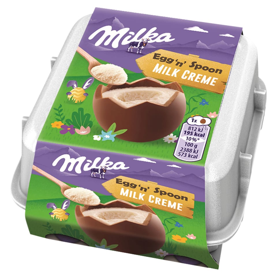 Milka Egg 'n' Spoon, čokoládová vajíčka s mléčnou náplní 136g
