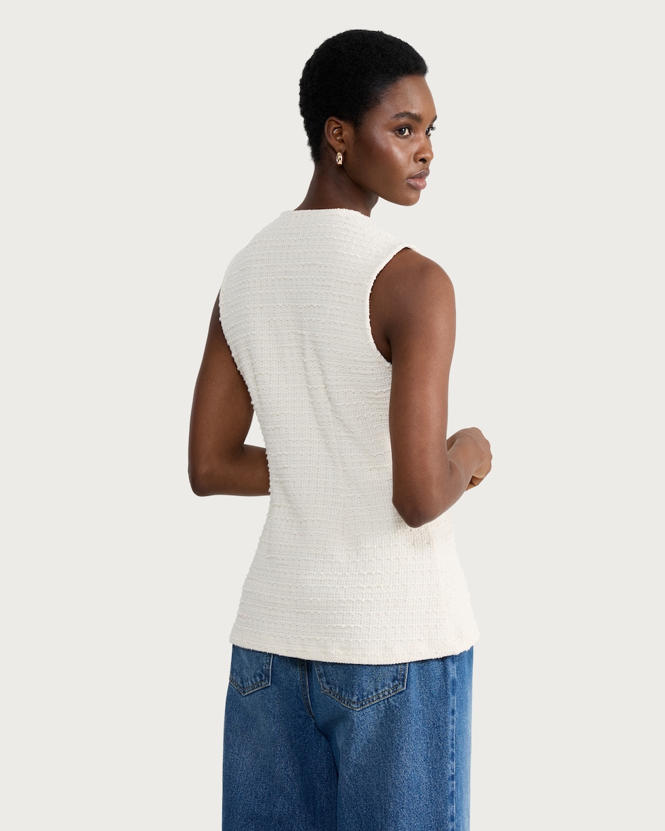 image 1 of F&F Cotton Rich Boucle Textured Waistcoat in Cream